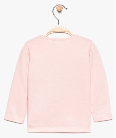 tee-shirt bebe fille avec epaules froncees et grand motif floque en coton bio rose tee-shirts manches longues7732601_3