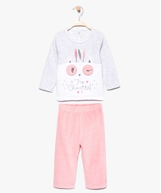 pyjama sans pieds 2 pieces bebe fille en velours avec motif chouette sur lavant gris pyjamas 2 pieces7734101_1