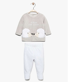 pyjama bebe 2 pieces en velours avec pieds motif herissons blanc7734201_1