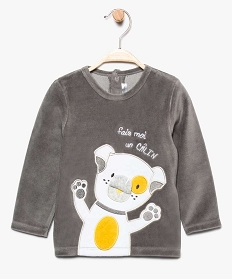 pyjama bebe 2 pieces en velours avec motif chien gris7734601_2