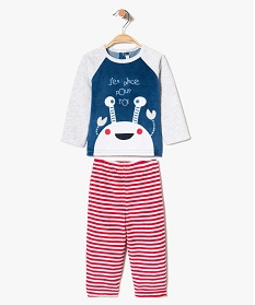 pyjama bebe garcon 2 pieces en velours avec motif et bas raye multicolore7734901_1