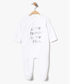 pyjama bebe avec inscriptions brodees ouvert sur lavant blanc pyjamas ouverture devant7735301_1