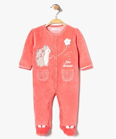 pyjama bebe en velours avec motifs pois et details girly rose7735501_1