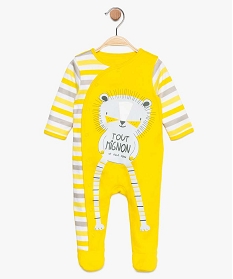 pyjama bebe garcon a rayure et motif lion en coton biologique multicolore pyjamas ouverture devant7736101_1