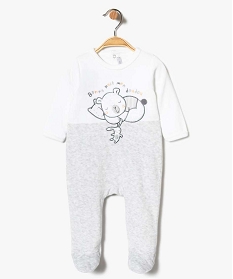 pyjama bebe en velours bicolore et motif ourson brode blanc pyjamas velours7739901_1