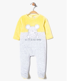 pyjama bebe en velours haut de corps uni et bas raye jaune7740101_1