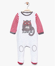 pyjama bebe en velours avec motif chat et manches rayees gris7740401_1