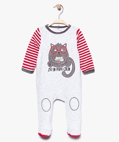 pyjama bebe en velours avec motif chat et manches rayees gris7740401_3