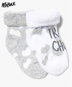 chaussettes bebe fille maille bouclette motif cœurs en coton bio (lot de 2) gris chaussettes7742901_1