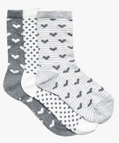 chaussettes fille assorties a motifs girly (lot de 3) gris7745101_1