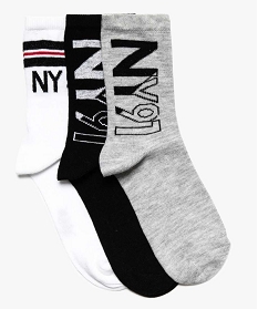 chaussettes hautes garcon avec inscription new-york (lot de 3) blanc chaussettes7746001_1