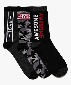 chaussettes hautes pour garcon inscription new-york (lot de 3) noir7746301_1