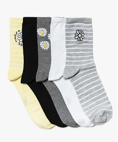 chaussettes femme a motifs fleurs (lot de 5) gris7748801_1