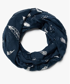 foulard snood femme motif plumes brillantes bleu7770601_2