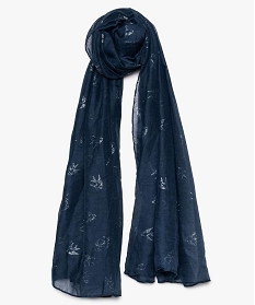 foulard oversize en voile fin a motifs oiseaux brillants bleu7770801_2