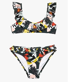maillot de bain fille 2 pieces motif tropical et volants imprime7777701_1
