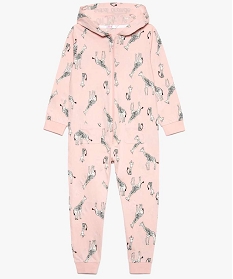 combinaison pyjama fille a capuche imprimee et motif girafes rose7779301_1