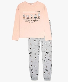 pyjama fille en coton epais imprime cactus (2 pieces) rose7787701_1