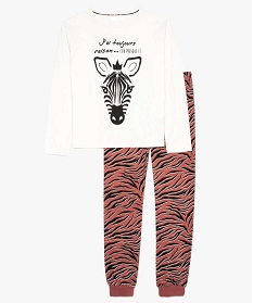 pyjama fille imprime zebre avec pantalon a motifs blanc pyjamas7787801_1