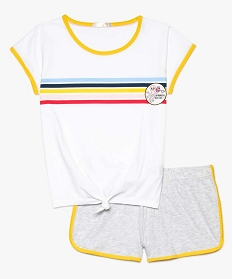 pyjashort fille bicolore avec tee-shirt a rayures multicolores blanc7788101_1