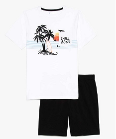pyjashort garcon avec tee-shirt a motifs palmiers et short uni blanc pyjamas7795101_1