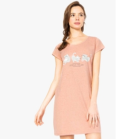 chemise de nuit imprimee a manches courtes femme rose nuisettes chemises de nuit7805801_1