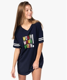 chemise de nuit femme facon tee-shirt americain imprime bleu nuisettes chemises de nuit7806301_1