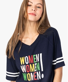 chemise de nuit femme facon tee-shirt americain imprime bleu nuisettes chemises de nuit7806301_2