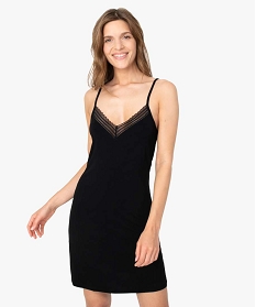 GEMO Nuisette en viscose avec col V dentelle et fines bretelles femme Noir