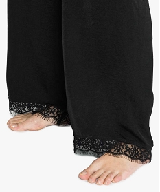 pantalon de pyjama femme en satin avec dentelle aux chevilles noir bas de pyjama7812901_2