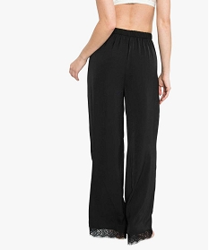 pantalon de pyjama femme en satin avec dentelle aux chevilles noir bas de pyjama7812901_3