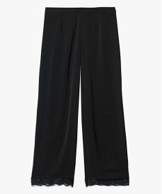 pantalon de pyjama femme en satin avec dentelle aux chevilles noir bas de pyjama7812901_4