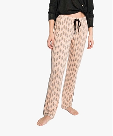 pantalon de pyjama femme fluide a taille elastiquee et motifs rose7814101_1