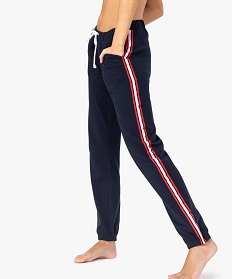 bas de pyjama femme jogger en jersey avec rayures laterales bleu7814201_1