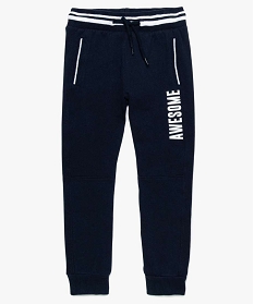 pantalon de jogging garcon en maille piquee avec inscription bleu pantalons7827701_1