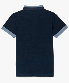 tee-shirt garcon avec col mao bicolore bleu polos7838001_2