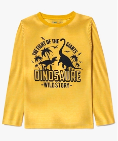 tee-shirt raye a manches longues garcon avec motifs dinosaures jaune tee-shirts7844501_1