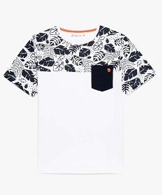 tee-shirt garcon a avec imprime tropical aux epaules et poche blanc tee-shirts7856901_1