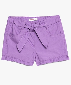 short fille en toile de coton avec volants et ceinture a nouer violet shorts7858901_1