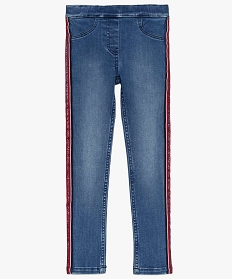 legging fille en denim avec polyester recycle et bandes colorees sur les cotes gris jeans7860901_1
