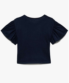 tee-shirt fille imprime en coton bio a manches volantees bleu7872301_2