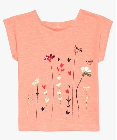 tee-shirt a manches courtes fille avec motifs fleuris pailletes rose7873401_1