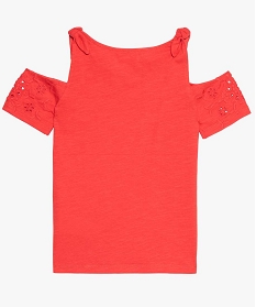 tee-shirt fille en coton biologique avec manches courtes et epaules denudees rouge7873701_2