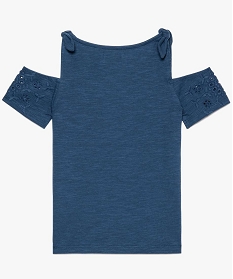 tee-shirt fille en coton biologique avec manches courtes et epaules denudees bleu tee-shirts7873801_2