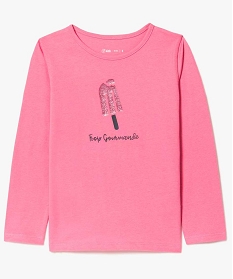 tee-shirt fille a manches longues imprime paillete devant avec coton bio rose tee-shirts7874401_1