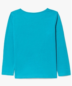 tee-shirt fille a manches longues imprime paillete devant avec coton bio bleu7874501_3