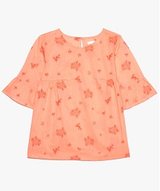 GEMO Blouse fille brodée de fleurs avec manches 34 à volants Orange