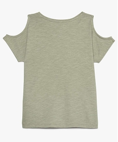tee-shirt fille en coton bio avec epaules denudees vert7892501_2