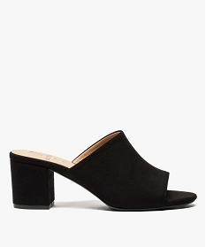 GEMO Mules femme à talon carré dessus en suédine unie noir standard