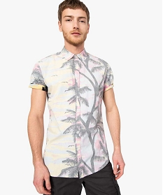 chemise homme a manches courtes motif tropical effet delave rose7898101_1